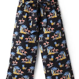 CrayonFlakes Cotton Flamingo & Beach Theme Printed Belted Palazzo - Black-image-61