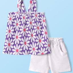 Babyhug Single Jersey Knit Sleeveless Floral Printed Top & Shorts Set - Lavender & White-image-48