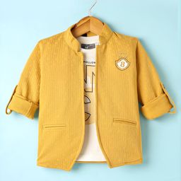 Dapper Dudes Full Sleeves Self Designed Jacket With Typography Printed Tee - Gold-image-62