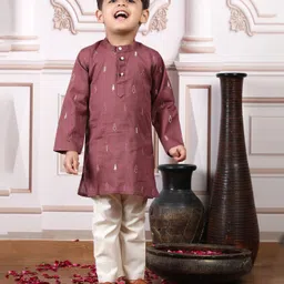 Polka Tots Cotton Full Sleeves Trees Embroidered Kurta Pyjama Set - Pink-picture-37