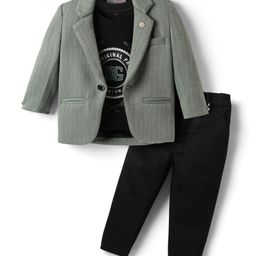 Dapper Dudes Full Sleeves Self Designed Blazer With Typography Printed Tee & Pant Set - Pista Green-image-85
