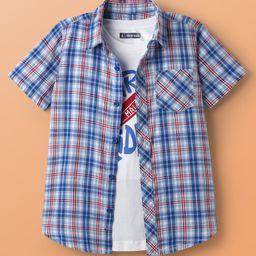 Pine Kids Cotton Woven Half Sleeves Checks Shirt With Printed T-Shirt - Blue & White-image-65