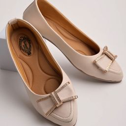 Shoetopia Bow Designed Ballerinas - Cream-image-56