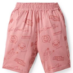 Taeko Single Jersey Knit Knee Length Shorts With Text Print - Pink-image-44