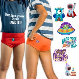 THE COVER UP PROJECT Modal Knit Pack Of 2 Solid Briefs With Space Theme Iron Prints - Red & Orange-image-62
