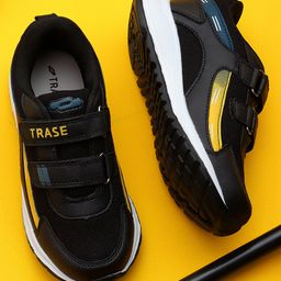 TRASE Colour Blocked Double Velcro Closure Sneakers - Black & Yellow-image-73
