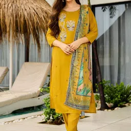 KAYOMMI Women Ethnic Motifs Embroidered Kurta with Trousers & Dupatta-picture-7