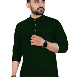APEKTRA Band Collar Roll-Up Sleeves Slim Fit Short Kurta-picture-8