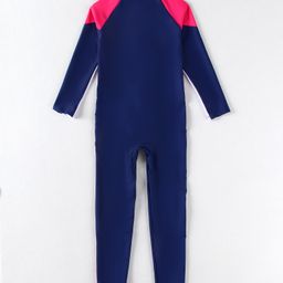 Mark & Mia Full Raglan Sleeves Legged Swimsuit With Color Block Design & Unicorn Print - Navy Blue & Pink image 2