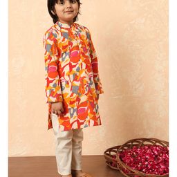 READIPRINT Full Sleeves Abstract Design Printed Kurta & Pyjama Set - Orange image 4