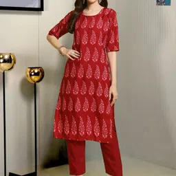 HERE&NOW Women Ethnic Motifs Printed Regular Kurta with Trousers-picture-9