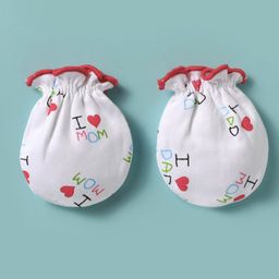 Ben Benny 100% Cotton Text Printed Single Layer Cap Mitten & Booties Set Red & White - Diameter 10.5 cm image 4