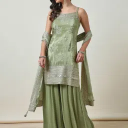 Soch Sap Green Embroidered Kurta With Palazzo & Dupatta-picture-15