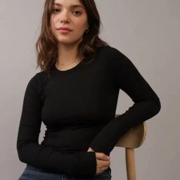 American Eagle Outfitters Black Plain T-Shirt-image-99