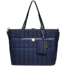 Anne Klein Navy Quilted Tote Handbag with Card Case-image-96