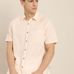 ether Men Pink Solid Regular Fit Cotton Linen Casual Shirt-image-62