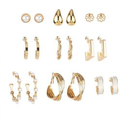 aadita Set Of 9 Gold-Plated Artificial beaded Contemporary Shaped Studs image 3