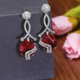 Zeneme Rhodium Plated Silver AD Teardrop Crystal Drop Earrings-41