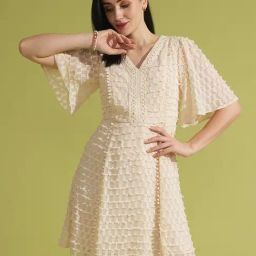 Globus Off White Self Design A Line Dress-image-50