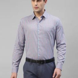 Hancock Blue Cotton Slim Fit Checks Shirt-image-71