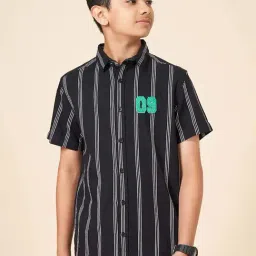 Coolsters by Pantaloons Boys Jet Black Cotton Striped Shirts-picture-17