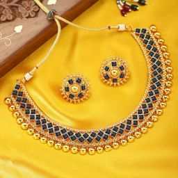 Peora Black Gold-Plated Elegant Choker Necklace with Earring Jewellery Set-image-55