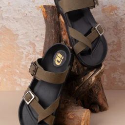 ID Men Olive Cross Strap Sandals-image-0