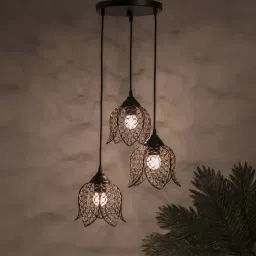 Homesake 3-Lights Round Cluster Black Metal Lotus Pendant Light - Set of 1-8