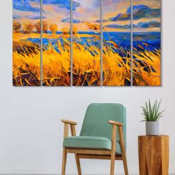 999Store Yellow & Blue Grass and Lake Art 5 Frame MDF Paintings-41
