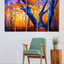 999Store Yellow & Blue Abstract Forest Art 5 Frame MDF Paintings-48