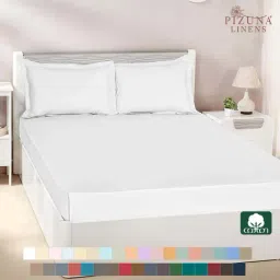 Pizuna 400TC 100% Cotton White Flat Bed Sheet Queen Size With 2 Pillow Cover-picture-11