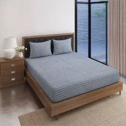 Swayam Pure Magic Geometric Grey & Grey 144 TC Cotton King Bedsheet with 2 Pillow covers-image-98