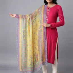 W Yellow Self Pattern Shawl-5