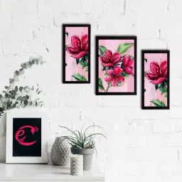 eCraftIndia Set of 3 Botanical and Floral Satin Matt Textured UV Art Painting-10