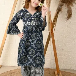 LilPicks Kids Navy & White Printed Kurta with Plazzos-image-6