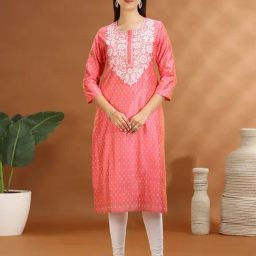 Cotton Culture Pink Chanderi Embroidered Three-Quarter Sleeves Kurta-picture-36