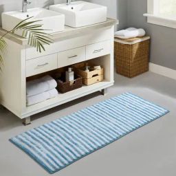OBSESSIONS Teal Blue Polyester Stripes Anti Skid Stripes Bath Mat (Large)-picture-16