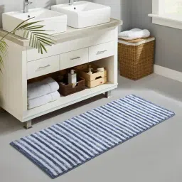 OBSESSIONS Ashley Blue Polyester Stripes Anti Skid Stripes Bath Mat (Large)-picture-38