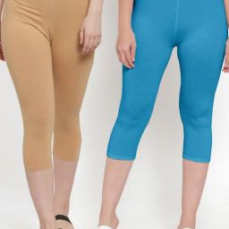 Gracit Beige & Sky Blue Mid Rise Capris - Pack Of 2-picture-35