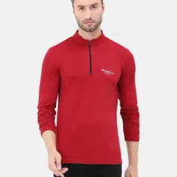 Masculino Latino Red Regular Fit Mock Collar Sports T-Shirt-picture-16