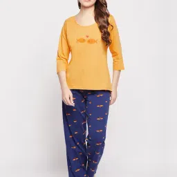 Clovia Yellow & Blue Printed Top With Pyjamas-picture-44