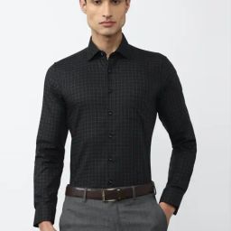 Van Heusen Black Cotton Slim Fit Checks Shirt-picture-47