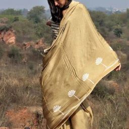 Chidiyaa Olive Block Printed Modal Silk Saree-image-46