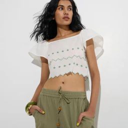 Bombay Paisley by Westside White Floral Embroidered Cotton Top-13