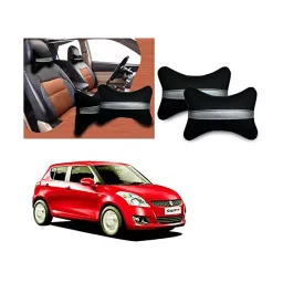 Auto Pearl Black Silver Strip Car Neck Cushion/Neck Pillow Compatible for Maruti Suzuki Swift Type 3-23
