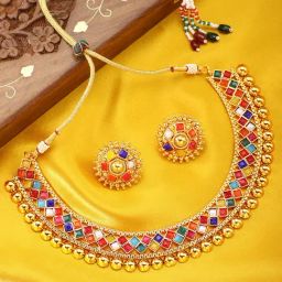 Peora Multi-Color Gold-Plated Elegant Choker Necklace with Earring Jewellery Set-10