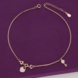 Kai Jewel Sterling Silver Heart & Key Rose Gold Anklet for Women-image-86