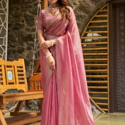 Saree Mall Pink Embellished Sarees With Unstitched Blouse-image-33