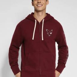American Eagle Maroon Regular Fit Printed Hooded Sweatshirt-picture-15