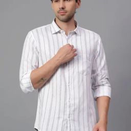 Cantabil White Cotton Regular Fit Striped Shirt-image-21
